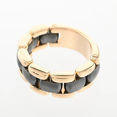 AUTH CHANEL ULTRA RING 50 AU750 18K YELLOW GOLD BLACK CERAMIC WOMEN'S F/S