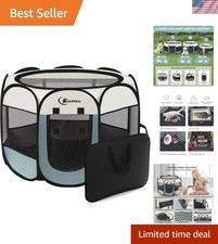 Comfortable Dog  Small Animal Playpen - Octagonal Grey Tent with Zipper Top