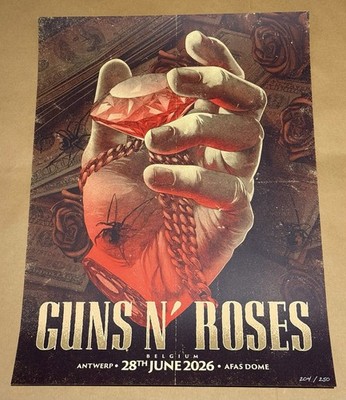 Guns N  Roses Antwerp 2026 Lithographie 204/250 Event Poster Limited Litho Merch