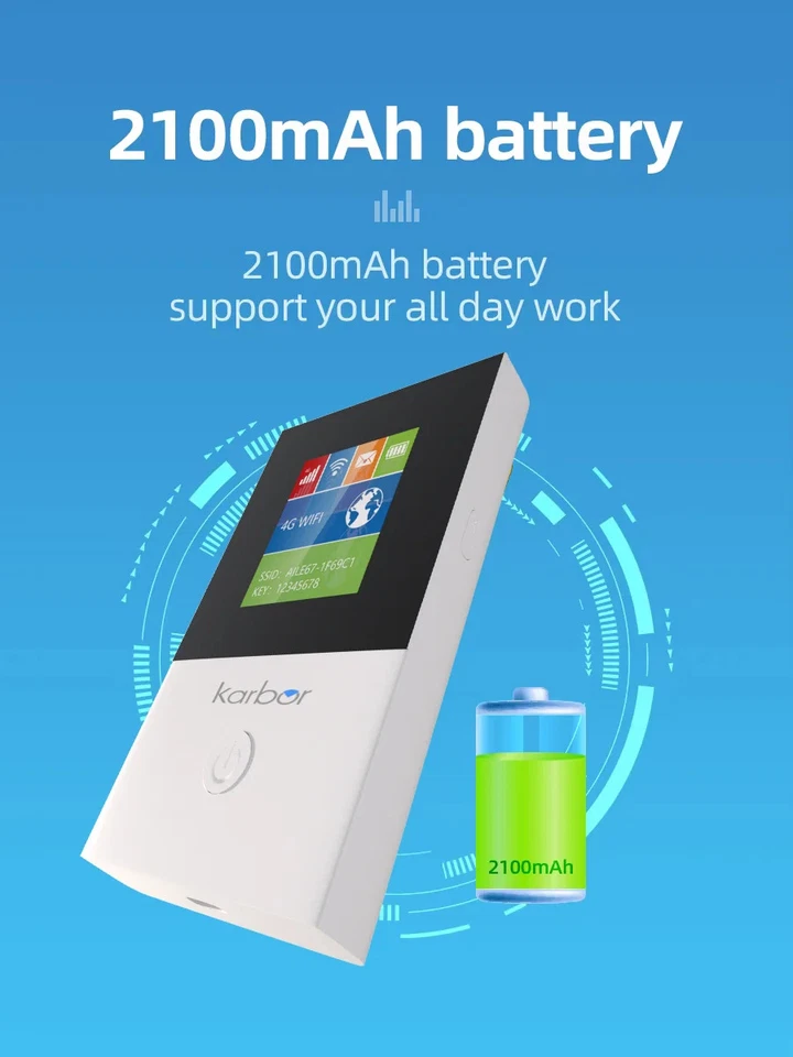 Karbor 2100mAh LCD Display 4G LTE Wifi Hotspot Modem Router 4g Outdoor Router - Image 3 of 4