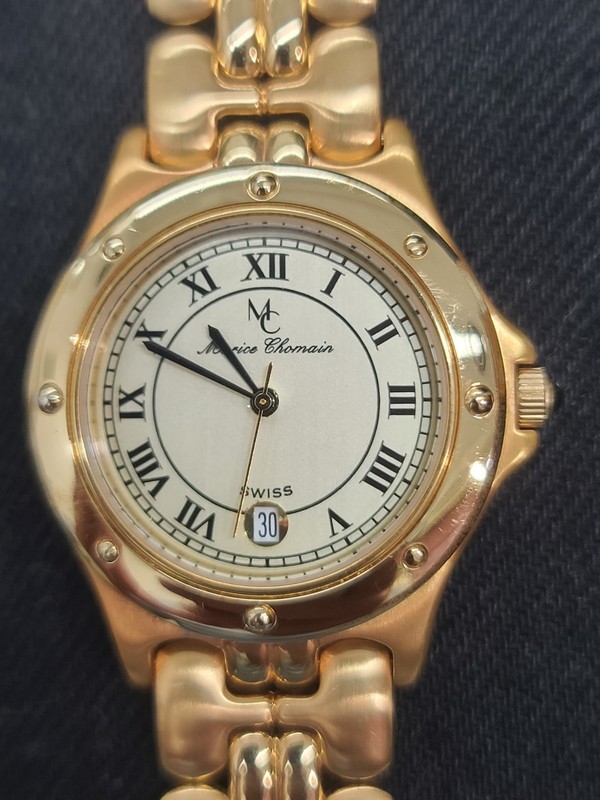 Men's 18k Plated Marice Chomain Swiss Made Dress Watch Reg.98004 ETA Movement.