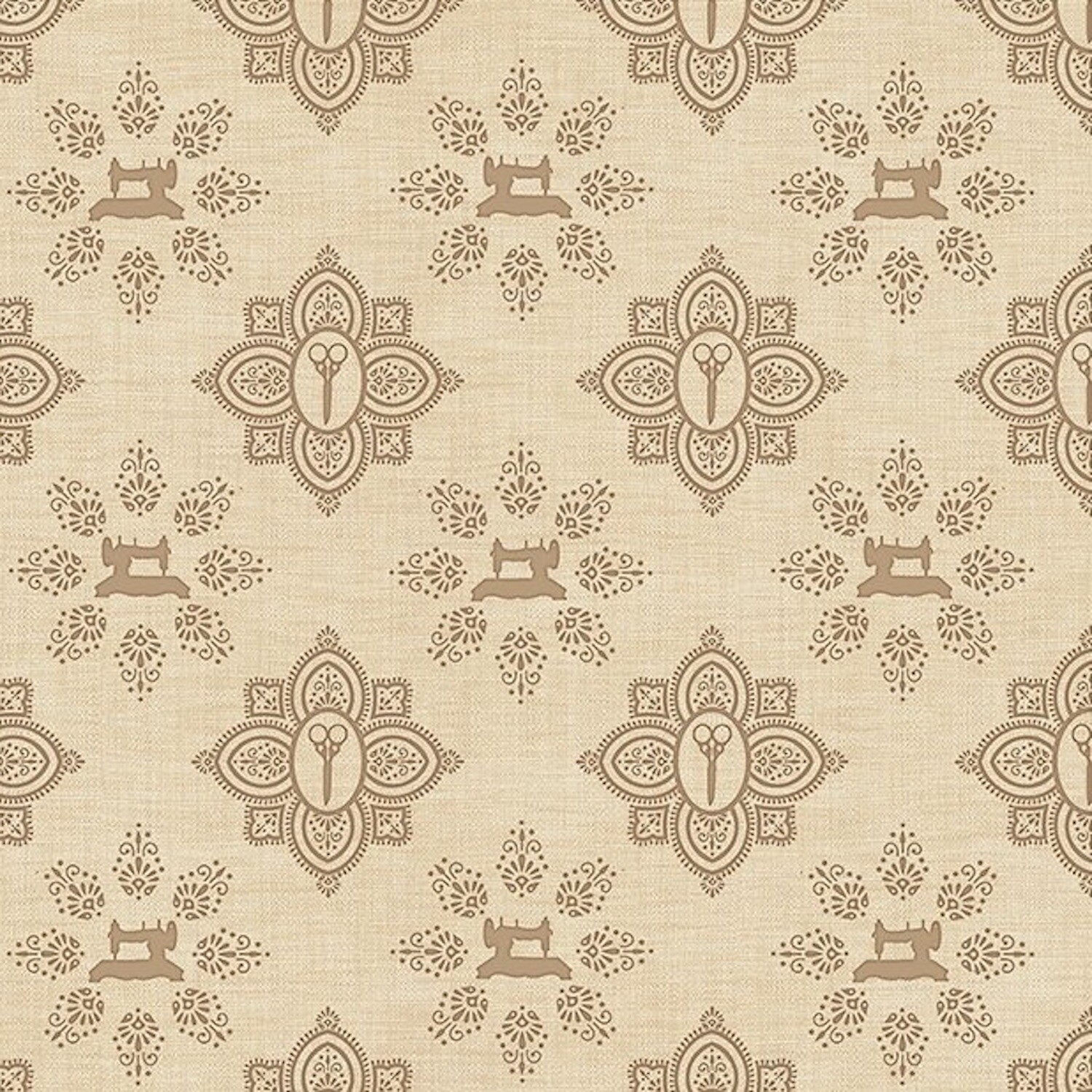Seamless Damask Tan 100% Cotton Fabric by The Yard