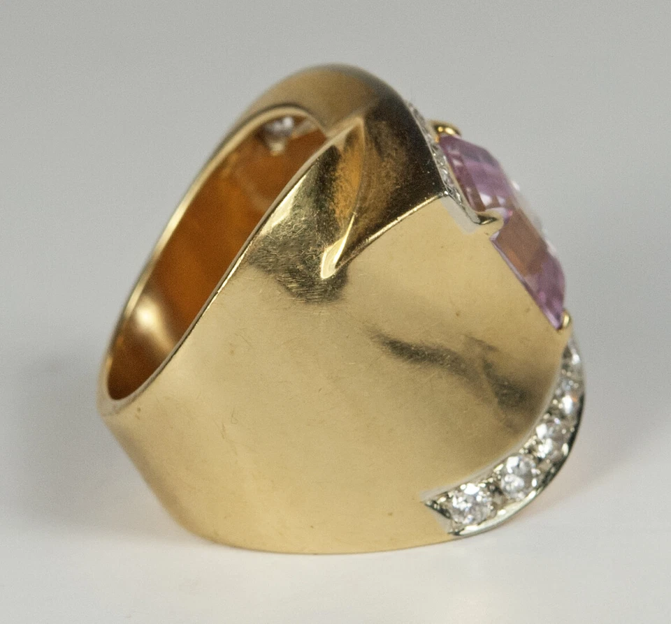 Anillo de diamantes y piedras preciosas de 5 quilates de kuncita rosa transparente natural 18 k alrededor de 1980 Foto 2 de 4