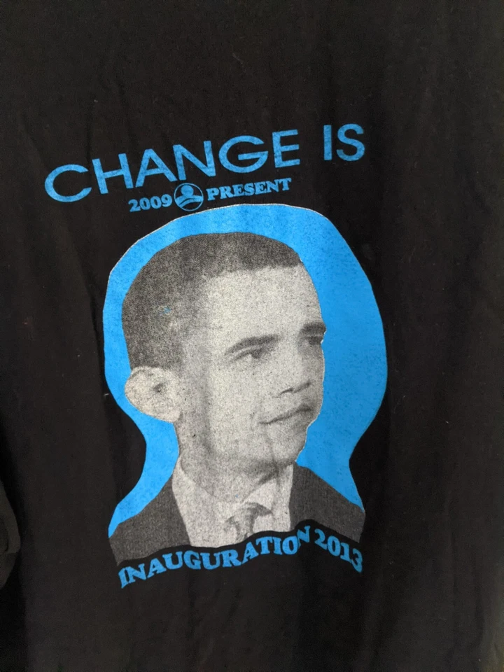 Camiseta De Colección BARACK OBAMA "Change Is" 2009 Elecciones Presidenciales Para Hombre Y2k Retro Foto 3 de 4