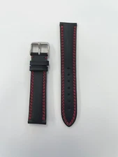 20mm Black/Red Genuine Leather Watch Band - USA