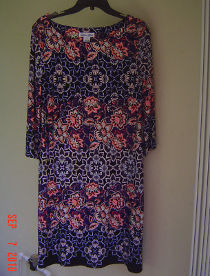NEW LAURA JEFFRIES NAVY BLUE PINK FLORAL CAREER SHIFT DRESS SIZE 14 $98