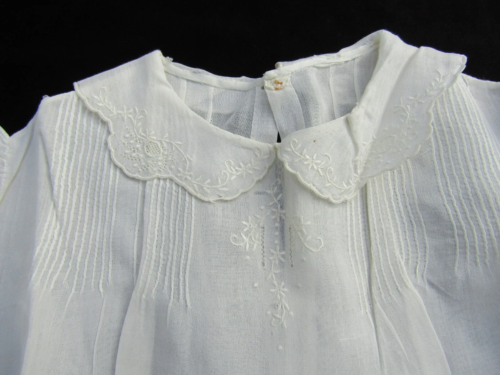 OFF WHITE Vestito bambina bianco sporco ricamo da 6 a 12 mesi vintage G