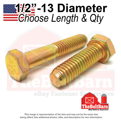 1/2''-13 Grade L-9 Coarse Hex Cap Screws Zinc Yellow USA Made(Choose Length&Qty)