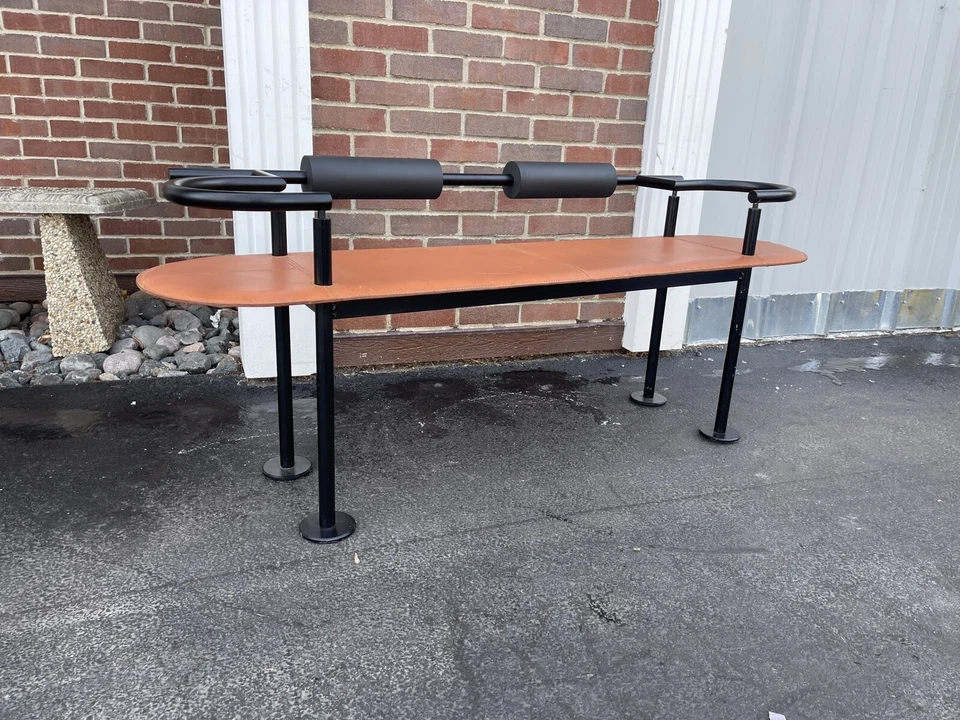 Iron and Saddle Leather Bench by Cy Mann STEEL & LEATHER BENCH POLFLEX - Image 3 of 4