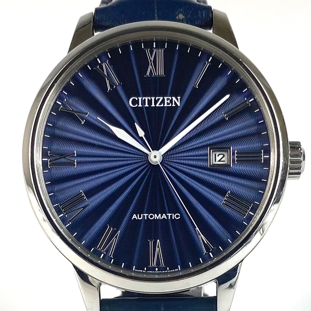 Citizen NJ0080-17L Automatic Watch, Blue Dial, Leather Strap, Men's