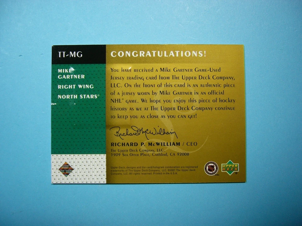 2001/02 UPPER DECK NHL LEGENDS TIMELESS TRIBUTES JERSEY CARD #TT-MG MIKE GARTNER - Image 2 of 2