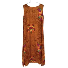 Kirpa Sleeveless Maxi Dress OSFA XL Orange Tie Dye Print Resort Beach Pool