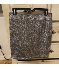 RARE NWT Cache Silver Sequin Skirt Sz 4.