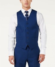  214 Andrew Marc New York 44R Men's Blue Modern Fit Solid Suit Waistcoat Vest