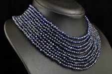 465 Cts Natural 10 Line Blue Iolite Round Shape Faceted Beads Necklace JK 35K614