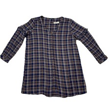 Madewell Plaid V-Neck Ruffle Shirt Dress Size XL Blue Long Sleeve NWT  F2