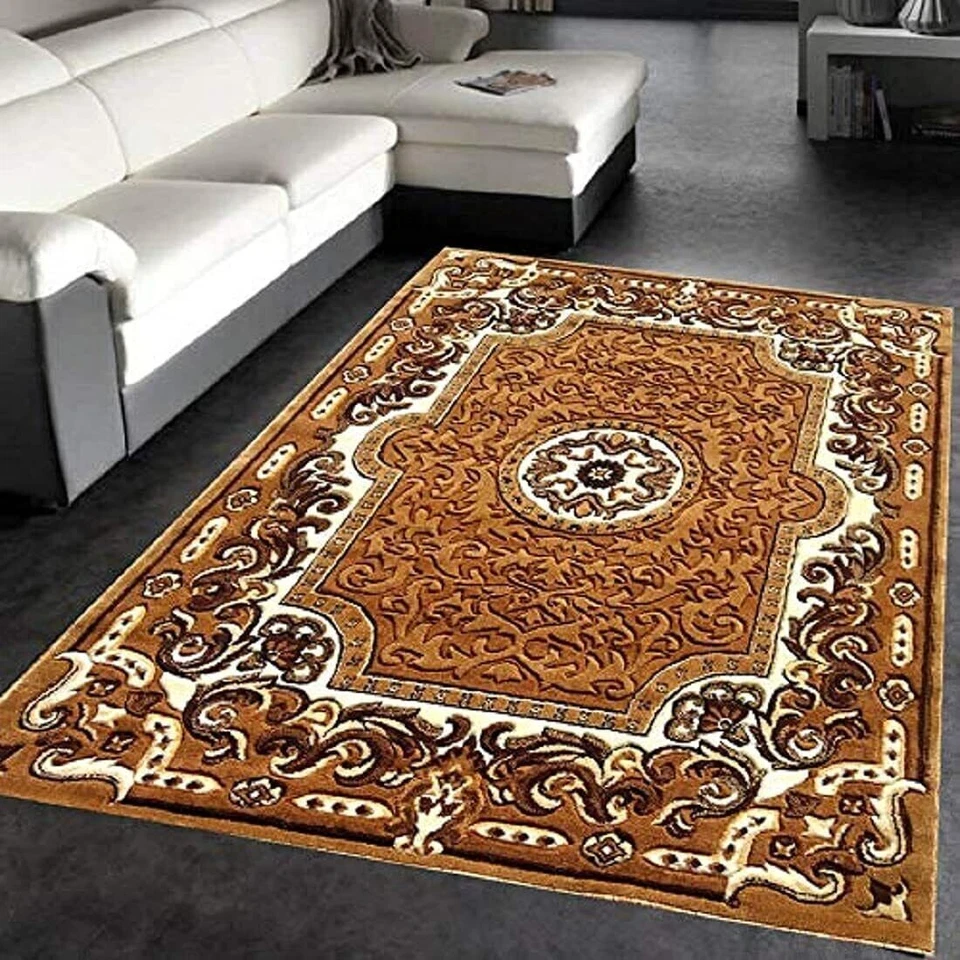 Alfombra tradicional oriental sin derramamiento para sala de estar dormitorio dorada 5x7 pies V11 Foto 2 de 4