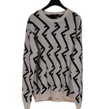 Fendi MensGeometric FF Logo Sweater Large IT 50 Large Tan Black Wool Pullover