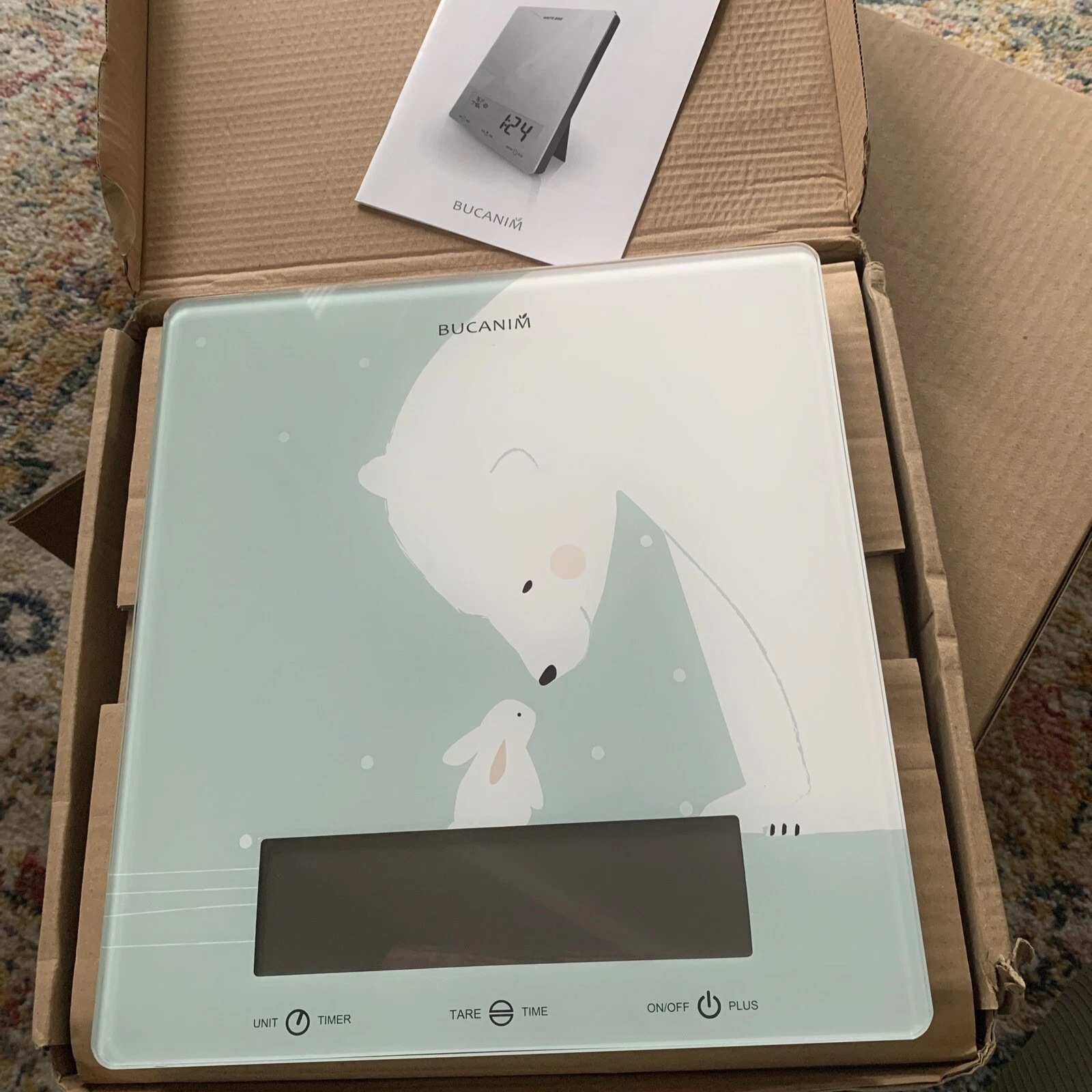 Polar Bear Bunny Glass Kitchen Scales Max Weight 10kg Temp Humidity Time Weight