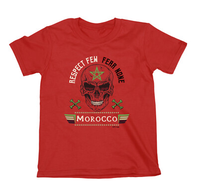 MOROCCO Football T-Shirt  Respect Few Skull Mens Kids World Cup 2026 Kit