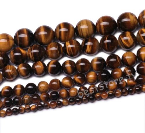 Natural Tiger's Eye Gemstone Round Loose Spacer Beads 4mm 6mm 8mm 10mm 12mm - Photo 1 sur 1