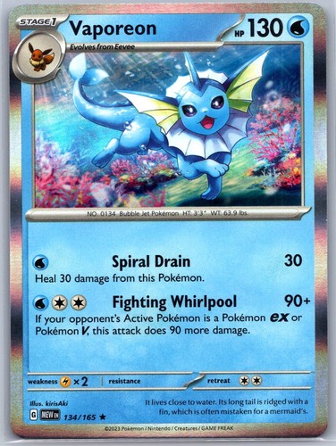 Vaporeon 134/165 Rare 151 Pokemon Holo Near Mint