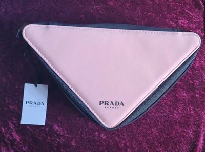 PRADA Beauty Kosmetiktasche rosa und schwarz Dreieck Reißverschluss Kosmetik Make-up Etui