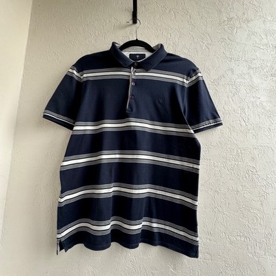 JOOP! Polo Shirt Men Striped Size S Navy Mercerized Cotton Quiet Luxury Menswear