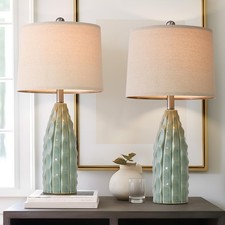 Ceramic Table Lamps Set of 2, 23.75" Modern Farmhouse Bedside Lamp - Green Ni...
