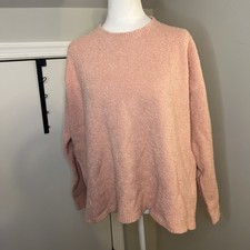Eileen Fisher Pink Organic Cotton Boucle Knit Oversized Crewneck Sweater Small