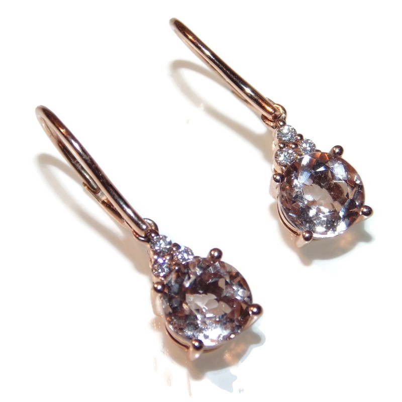 Stunning Morganite Dangle Drop Diamond Earrings in 14k Rose Gold Jewelry