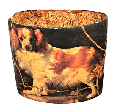 Vintage Dog Waste Basket  - King Charles Spaniel  - Paper Mache