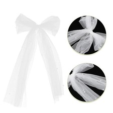 Lovely White Bowknot Veil Beaded Mesh Hair Clip for Wedding Decor