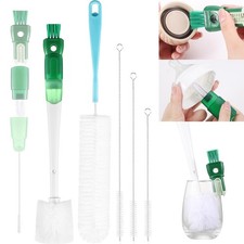 Bottle Cleaning Kit, 5 Brushes, 15in Handle, Straw Nipple Lid Scrubber, Green