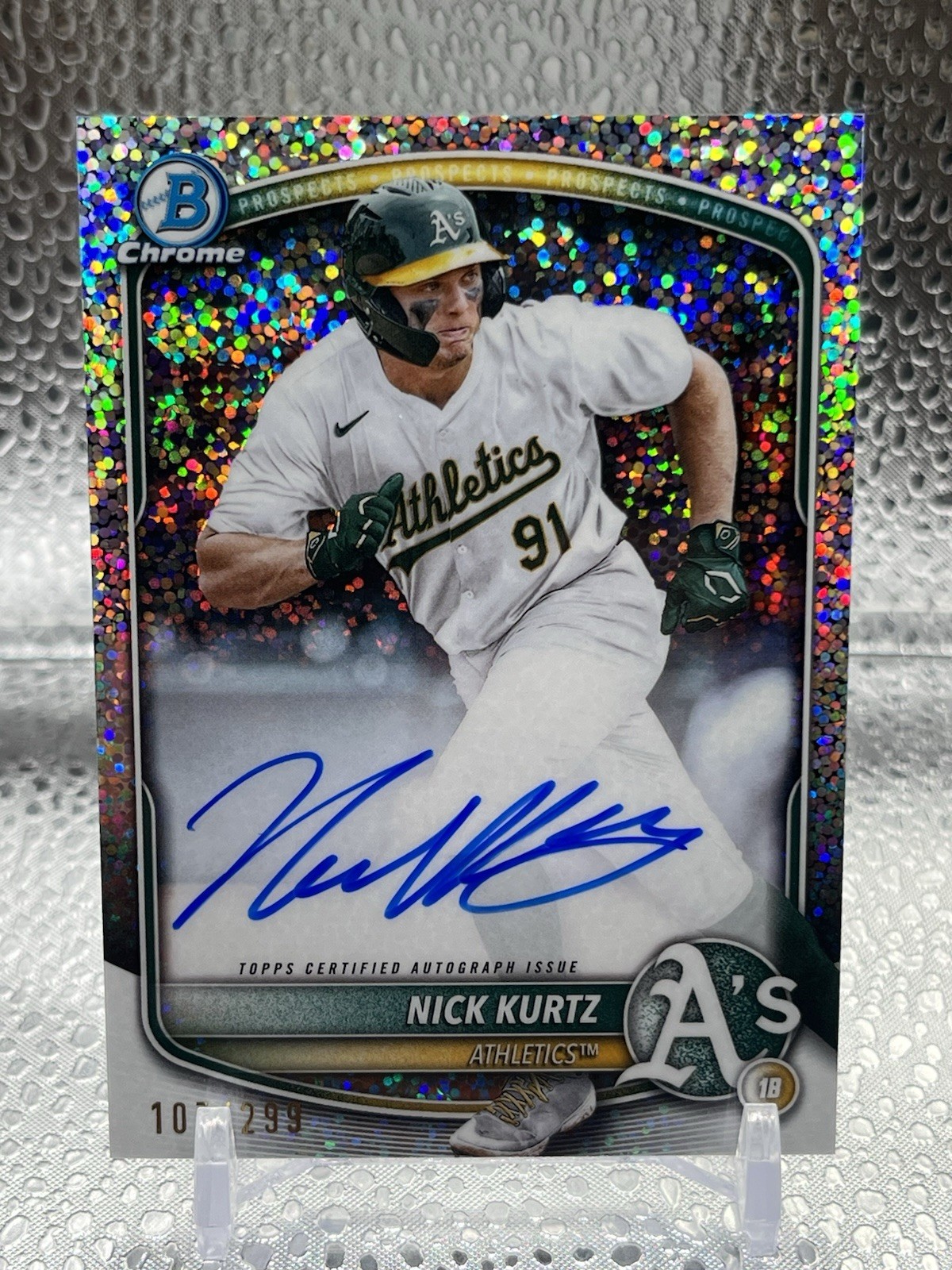 2025 Bowman NICK KURTZ Speckle Chrome Refractor AUTO 107/299 CPA-NK A’s 🔥