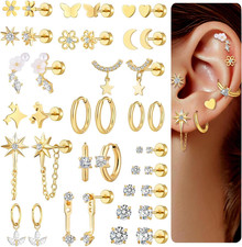 20 Pairs 40Pcs Gold Flat Back Earrings Hypoallergenic Cartilage Earring for Wome