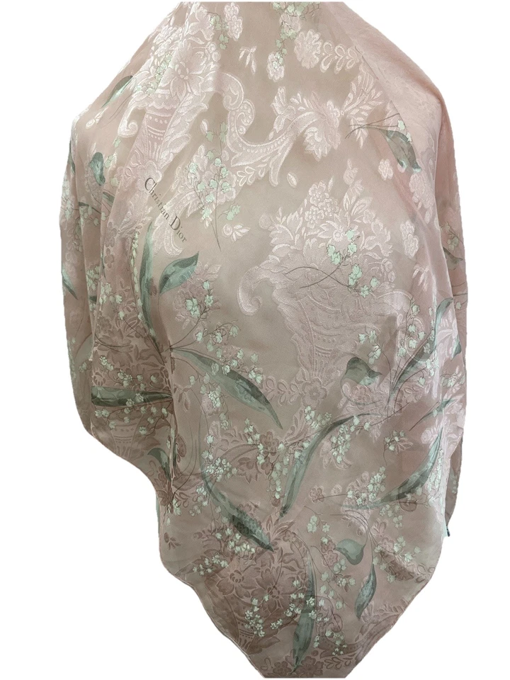 S49# Christian Dior Bufanda de Seda Rosa Floral Vintage Francia Foto 3 de 4