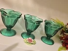3 Vintage Anchor Hocking Fountainware Emerald Green 4oz Low Sherbet Set