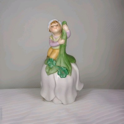 Vintage AVON Good Luck Bell 1983 Elf on White Flower Clovers Cottage Decor