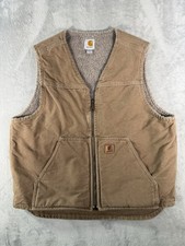 Carhartt Vest Men  s Large Brown Sherpa Lined Duck Canvas Full Zip V26