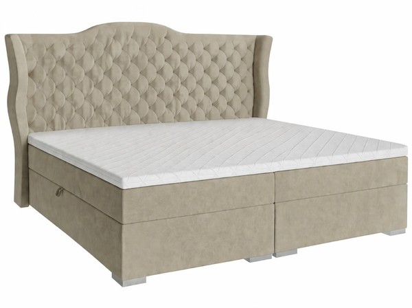 LuxuriöSes Beiges Boxspringbett 200 X 200 Cm Modernes Bett SchlafzimmermöBel-image