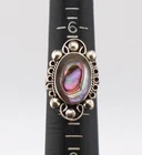 TAXCO MEXICO ABALONE SHELL STERLING SILVER BEADED RING SIZE 7 EAGLE MARK VINTAGE