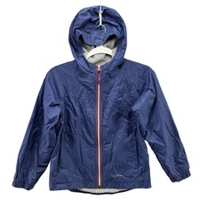 L.L.Bean Jacket Youth 8 Blue Nylon Hooded Fleece Lined Windbreaker Full Zip