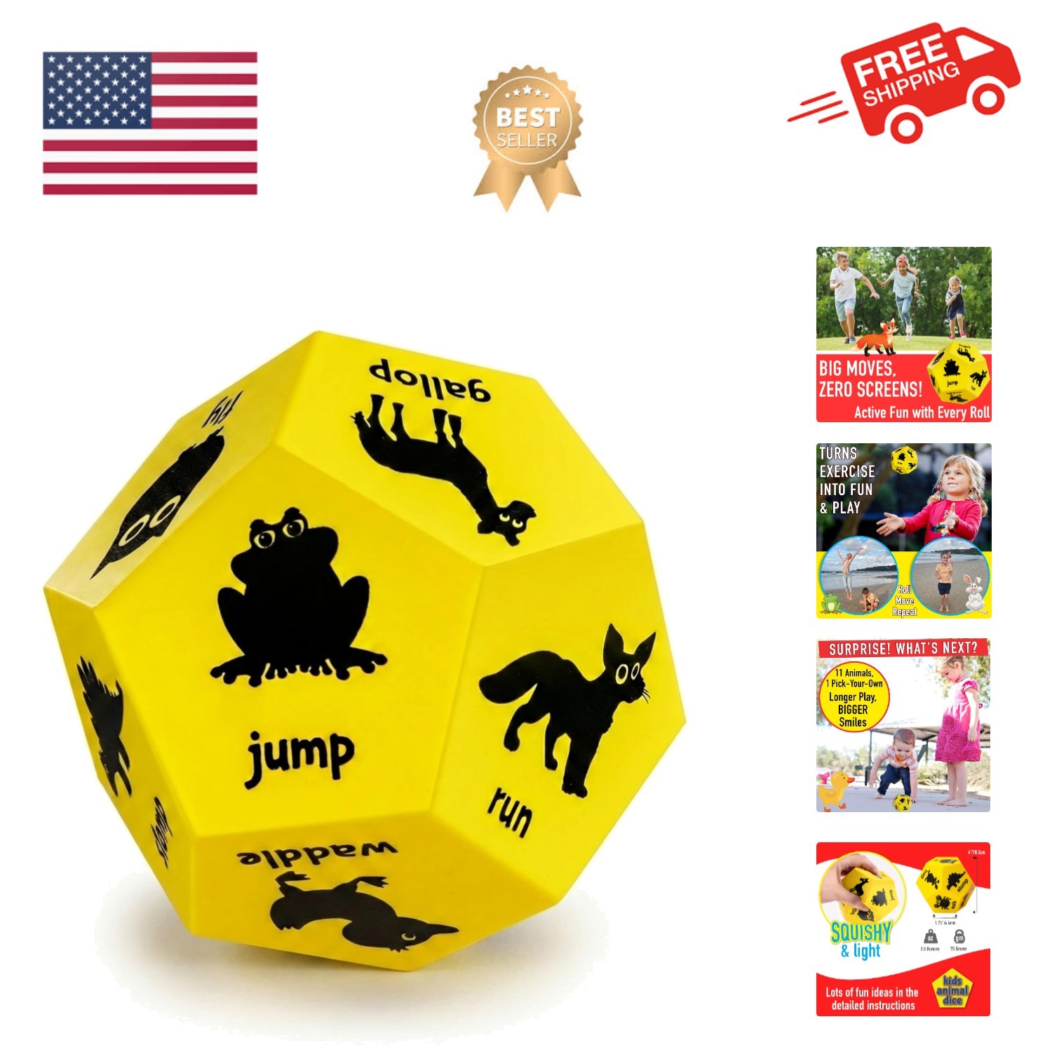 Animal Exercise Dice - Kids Exercise Equipment, Gross Motor Toys for Toddlers...