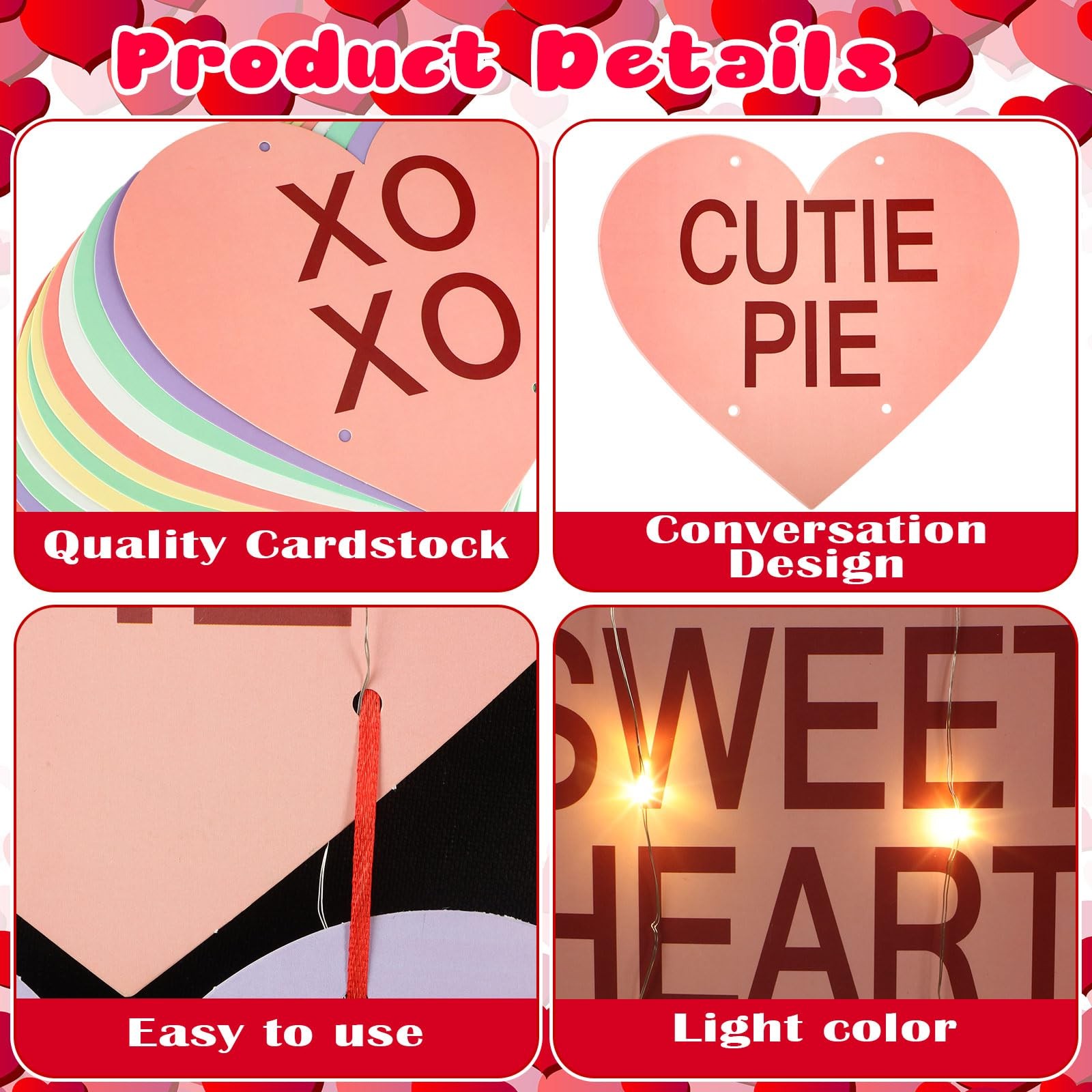 2 Pcs Valentine s Day Decoration Outdoor Lighted Conversation Hearts Hanging ... thumbnail 3