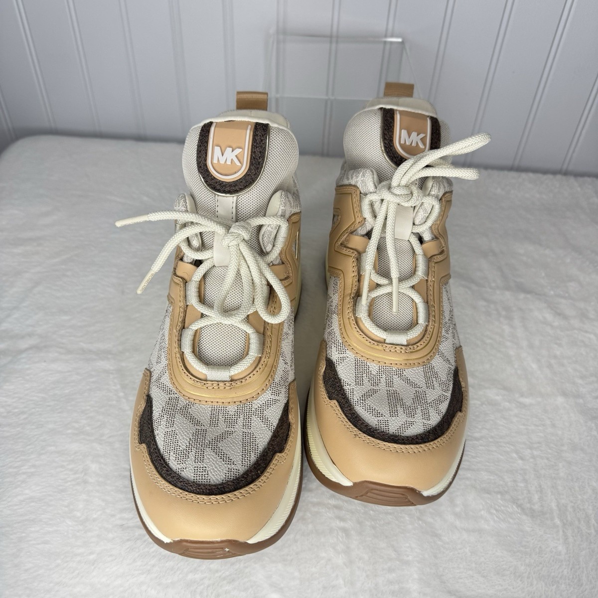 Michael Kors Sz 8.5 M Olympia Mixed Media Trainer Olive Green $275