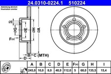 Image of 2x Brake disc solid 24.0310-0224.1 ATE for AUDI VW