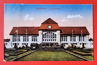 1919 Darmstadt Ansichtskarte Hauptbahnhof gelaufen Hermannsburg Germania 10 Pfg