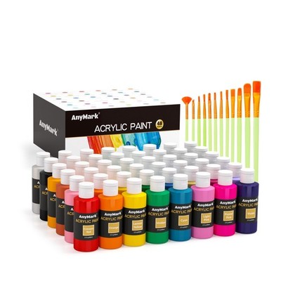 Acrylic Paint Set, 48 Classic Colors with 12 Brushes, 2 fl oz/60ml Bottles, A...