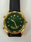 Seiko Analog Digital Watch Men 39mm Green Dial Gold Tone H801-6098 New Battery